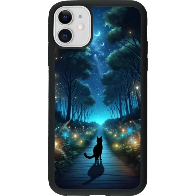 iPhone 11 Case Hülle - Silikon schwarz Schwarze Katze Spaziergang