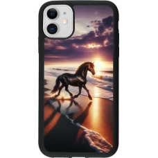 Coque iPhone 11 - Silicone rigide noir Cheval majestueux plage