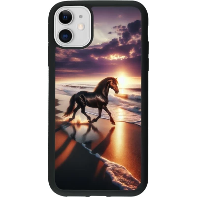 Coque iPhone 11 - Silicone rigide noir Cheval majestueux plage