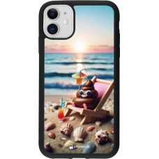 Coque iPhone 11 - Silicone rigide noir Emoji caca sur chaise longue
