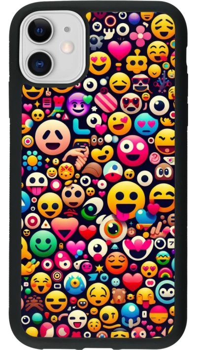 iPhone 11 Case Hülle - Silikon schwarz Emoji Mix Farbe