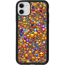 Coque iPhone 11 - Silicone rigide noir Emoji mixed