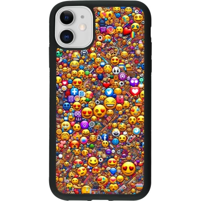 Coque iPhone 11 - Silicone rigide noir Emoji mixed