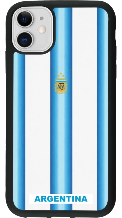 Coque iPhone 11 - Silicone rigide noir Maillot de football Argentine 2026 personnalisable