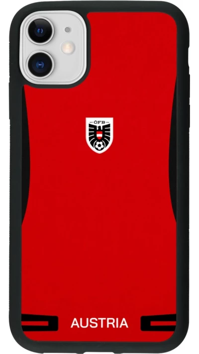 Coque iPhone 11 - Silicone rigide noir Maillot de football Autriche 2026 personnalisable