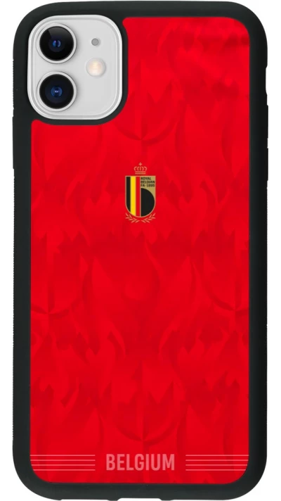 Coque iPhone 11 - Silicone rigide noir Maillot de football Belgique 2026 personnalisable