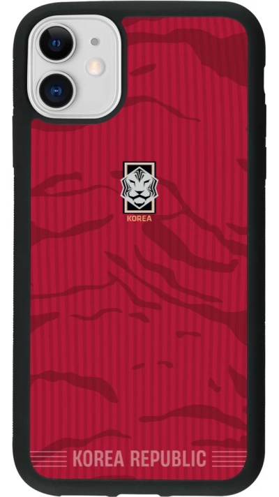 Coque iPhone 11 - Silicone rigide noir Maillot de football Corée du Sud 2026 personnalisable