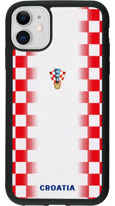 Coque iPhone 11 - Silicone rigide noir Maillot de football Croatie 2026 personnalisable