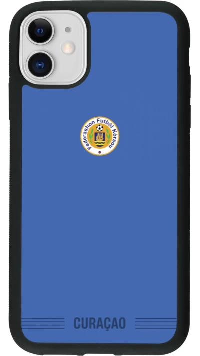 Coque iPhone 11 - Silicone rigide noir Maillot de football Curaçao 2026 personnalisable