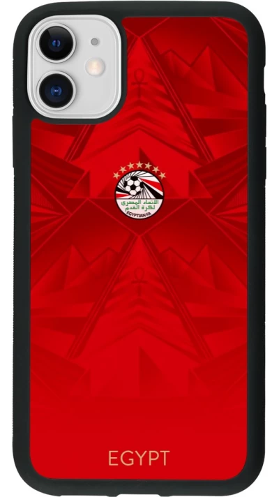 Coque iPhone 11 - Silicone rigide noir Maillot de football Égypte 2026 personnalisable
