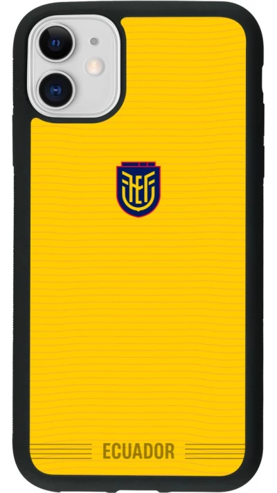 Coque iPhone 11 - Silicone rigide noir Maillot de football Équateur 2026 personnalisable