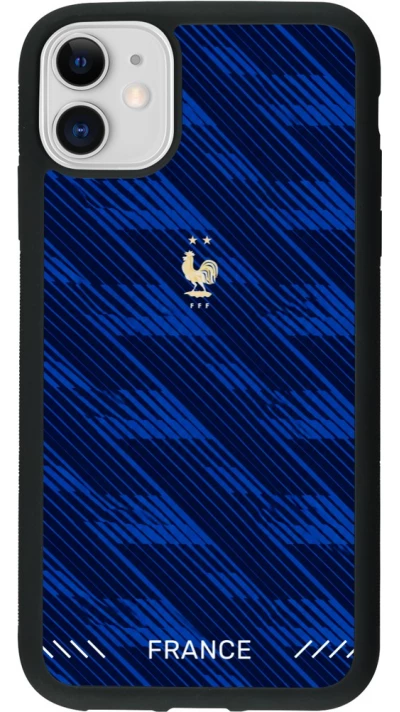 Coque iPhone 11 - Silicone rigide noir Maillot de football France 2026 personnalisable