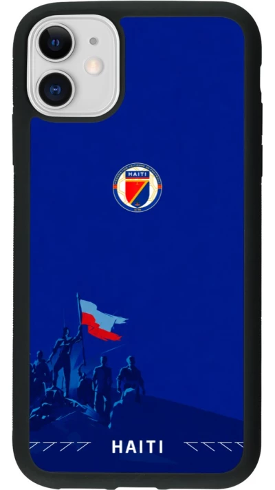 Coque iPhone 11 - Silicone rigide noir Maillot de football Haiti 2026 personnalisable
