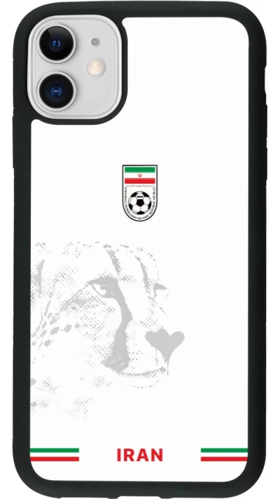 Coque iPhone 11 - Silicone rigide noir Maillot de football Iran 2026 personnalisable