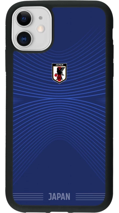 Coque iPhone 11 - Silicone rigide noir Maillot de football Japon 2026 personnalisable