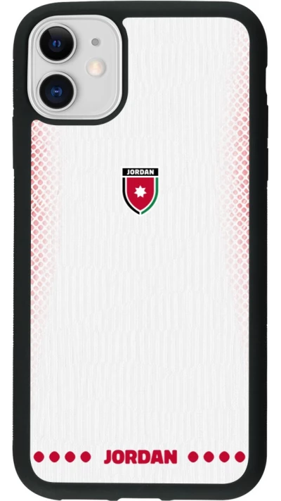 Coque iPhone 11 - Silicone rigide noir Maillot de football Jordanie 2026 personnalisable