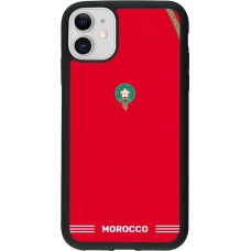 Coque iPhone 11 - Silicone rigide noir Maillot de football Maroc 2026 personnalisable