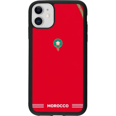 Coque iPhone 11 - Silicone rigide noir Maillot de football Maroc 2026 personnalisable