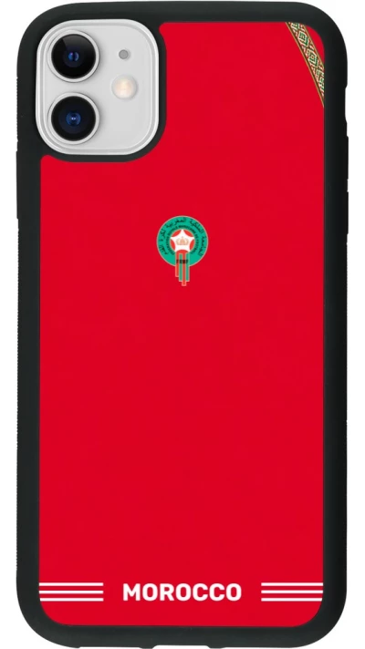 Coque iPhone 11 - Silicone rigide noir Maillot de football Maroc 2026 personnalisable