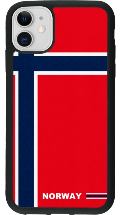 Coque iPhone 11 - Silicone rigide noir Maillot de football Norvège 2026 personnalisable