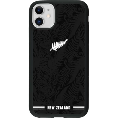 Coque iPhone 11 - Silicone rigide noir Maillot de football Nouvelle-Zélande 2026 personnalisable