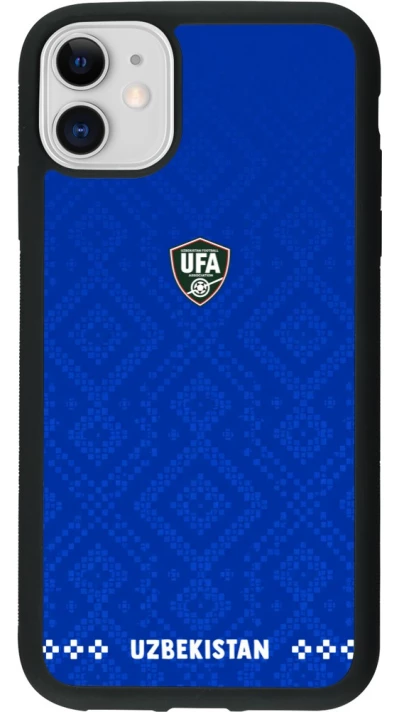 Coque iPhone 11 - Silicone rigide noir Maillot de football Ouzbékistan 2026 personnalisable