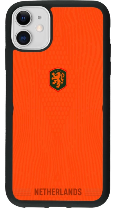 Coque iPhone 11 - Silicone rigide noir Maillot de football Pays-Bas 2026 personnalisable