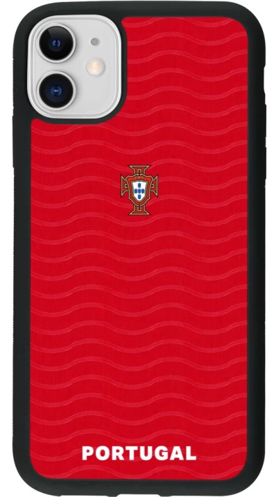 Coque iPhone 11 - Silicone rigide noir Maillot de football Portugal 2026 personnalisable