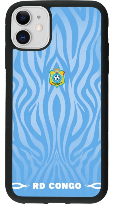 Coque iPhone 11 - Silicone rigide noir Maillot de football RD Congo 2026 personnalisable