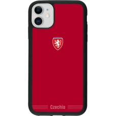 Coque iPhone 11 - Silicone rigide noir Maillot de football Répuplique Tchèque 2026 personnalisable