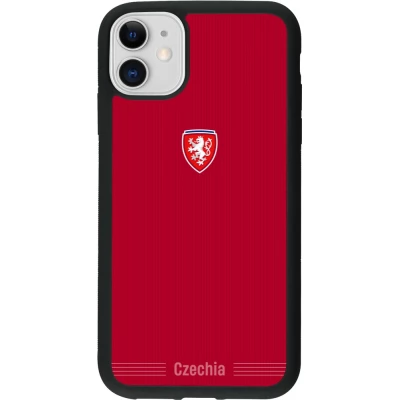 Coque iPhone 11 - Silicone rigide noir Maillot de football Répuplique Tchèque 2026 personnalisable