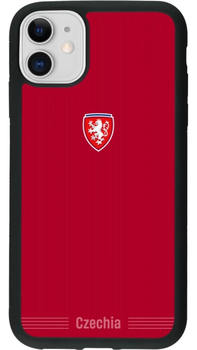 Coque iPhone 11 - Silicone rigide noir Maillot de football Répuplique Tchèque 2026 personnalisable