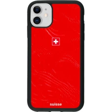 Coque iPhone 11 - Silicone rigide noir Maillot de football Suisse 2026 personnalisable