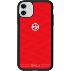 Coque iPhone 11 - Silicone rigide noir Maillot de football Tunisie 2026 personnalisable