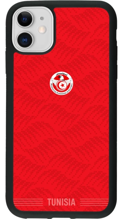 Coque iPhone 11 - Silicone rigide noir Maillot de football Tunisie 2026 personnalisable