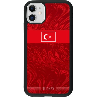 Coque iPhone 11 - Silicone rigide noir Maillot de football Turquie 2026 personnalisable