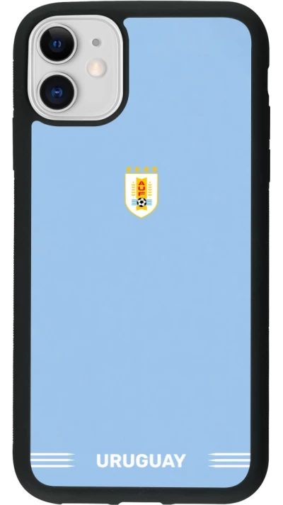 Coque iPhone 11 - Silicone rigide noir Maillot de football Uruguay 2026 personnalisable