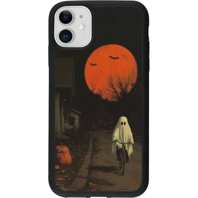 Coque iPhone 11 - Silicone rigide noir Halloween 2025 Ghost on a bicycle