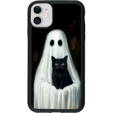 Coque iPhone 11 - Silicone rigide noir Halloween 2025 Ghost with black cat