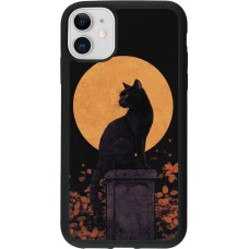 Coque iPhone 11 - Silicone rigide noir Halloween 2026 Cat Art Nouveau