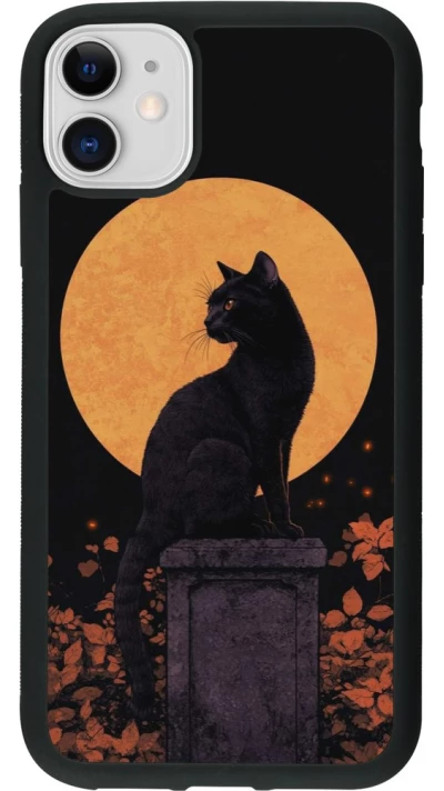Coque iPhone 11 - Silicone rigide noir Halloween 2026 Cat Art Nouveau