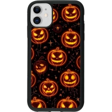 Coque iPhone 11 - Silicone rigide noir Halloween 2026 Pattern Pumpkins