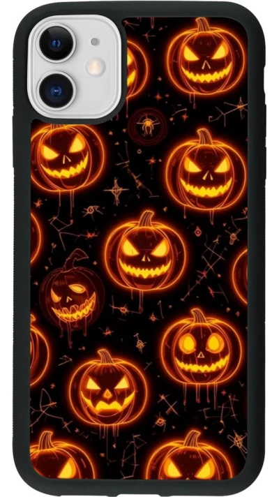 Coque iPhone 11 - Silicone rigide noir Halloween 2026 Pattern Pumpkins