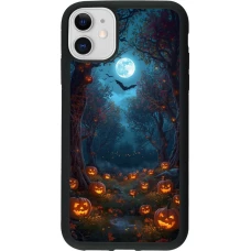 Coque iPhone 11 - Silicone rigide noir Halloween 2026 Road of Pumpkins
