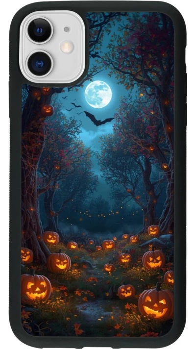 Coque iPhone 11 - Silicone rigide noir Halloween 2026 Road of Pumpkins