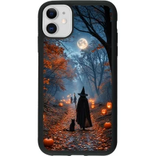 Coque iPhone 11 - Silicone rigide noir Halloween 2026 Witch with a cat