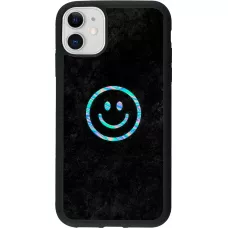 iPhone 11 Case Hülle - Silikon schwarz Happy smiley irisirt