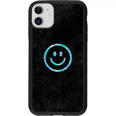 iPhone 11 Case Hülle - Silikon schwarz Happy smiley irisirt