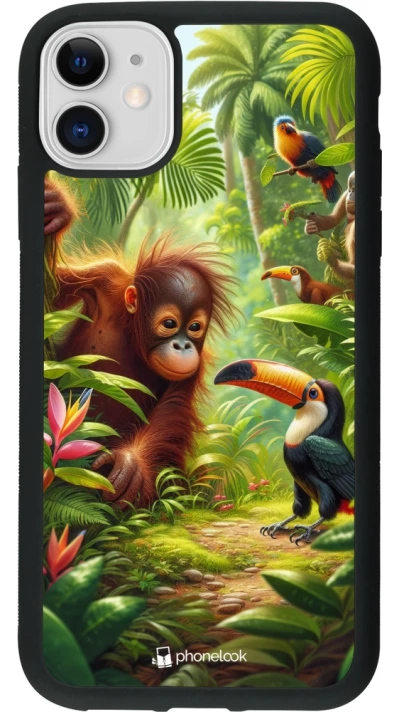 Coque iPhone 11 - Silicone rigide noir Jungle Tropicale Tayrona