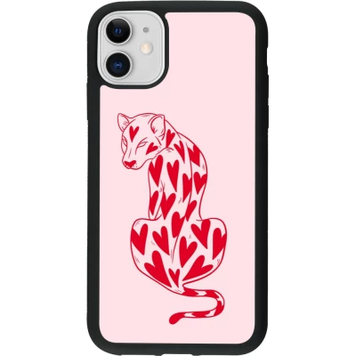 Coque iPhone 11 - Silicone rigide noir Leopard with hearts 2026